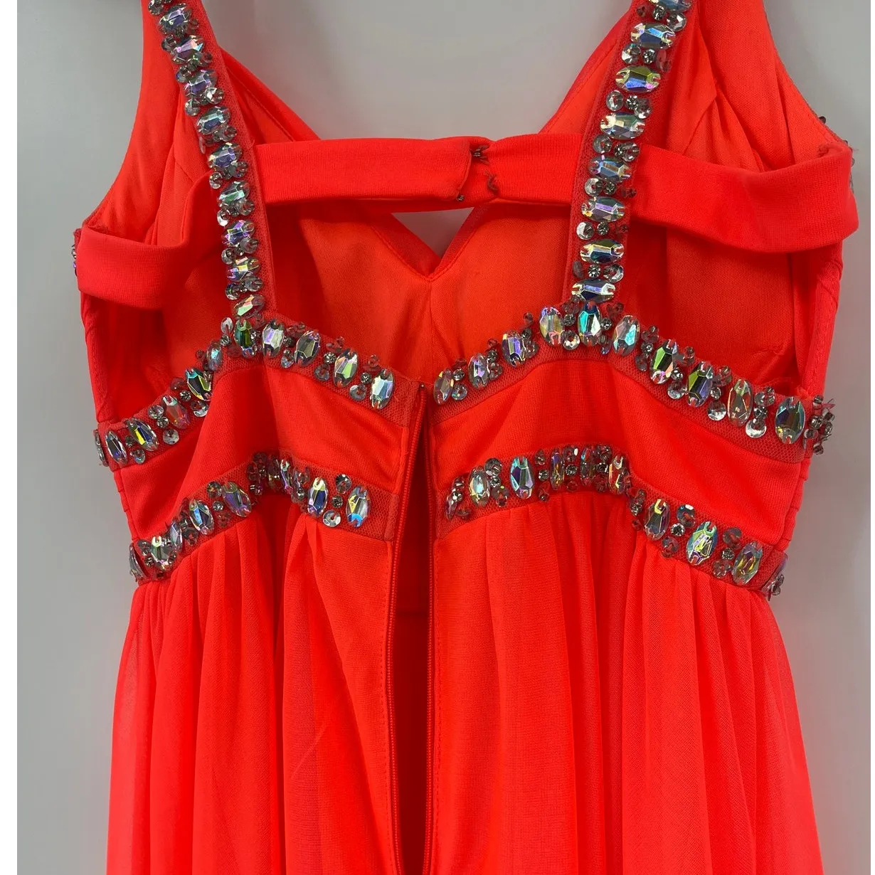 Sequin Hearts Y2K Rhinestone Dress Sz 5 Coral Prom Pageant Glam Maxi HOCO Jewel - Image 7