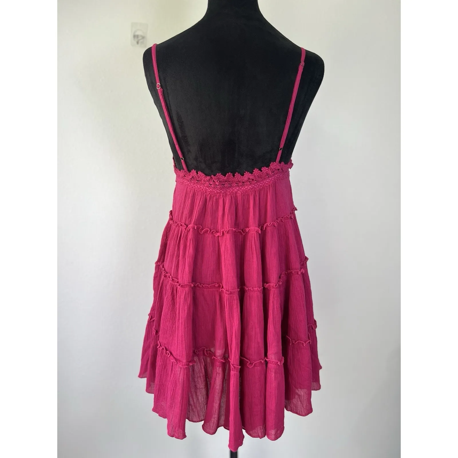 Free People Sunsetter Mini Slip Dress Tiered‎ Lace Trim Embroidered Summer Small - Image 11