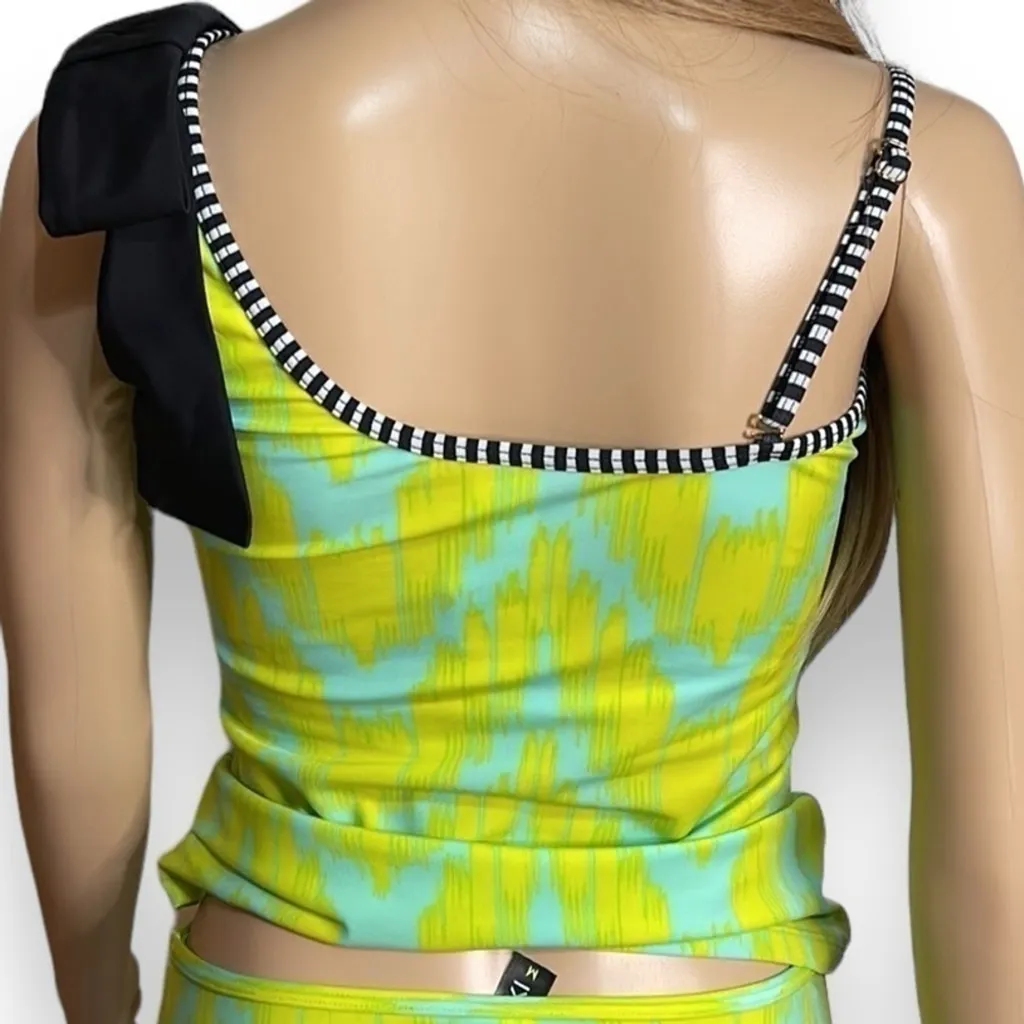 Lime Ricki Bow Two Piece Swimsuit Women's Medium One Shoulder with Black Bow - Image 8