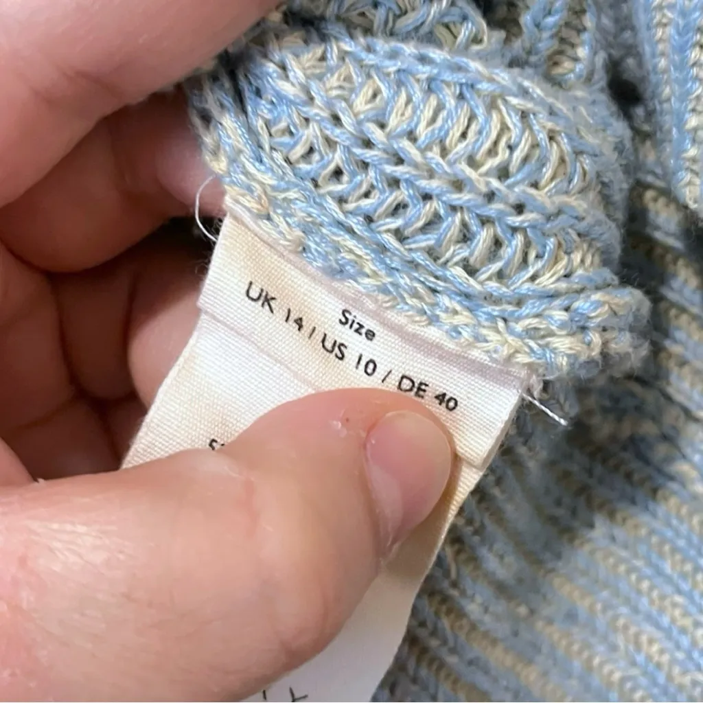 POETRY Cotton & Linen Knit Puff Shoulder Sleeve Crewneck Dual Tone Sweater US 10 - Image 6