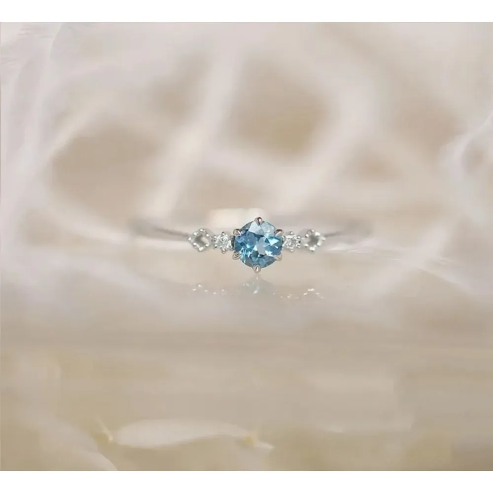 NEW‎ Women's Dainty Topaz and Diamond Simulant S925 Ring, Size 8 - Image 6