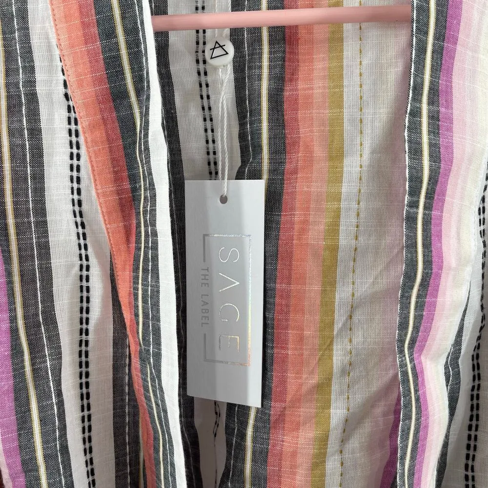 SAGE THE LABEL Cardigan Medium Kimono 100% Cotton Stripe Beach Travel Boho NWT - Image 5