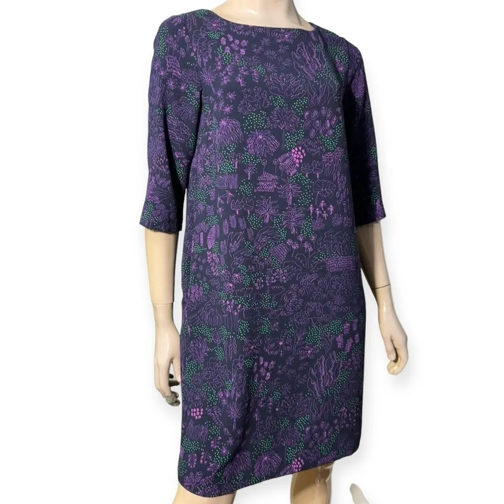Ottod’Ame Women’s Size 6 Purple Tree Floral Printed 3/4 Sleeve Shift Dress - Image 6