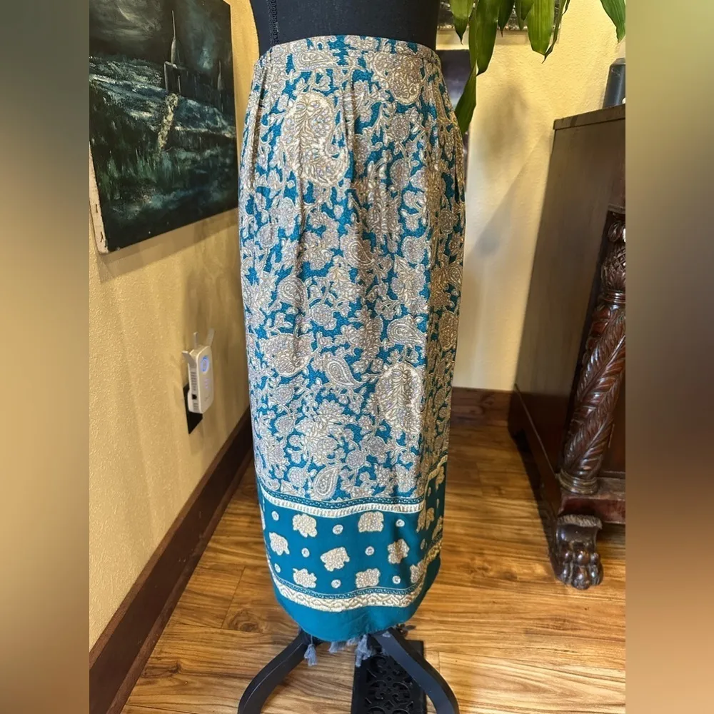 EUC Norton Mcnaughton Petite Dark Green Wrap  Skirt bohemian style Sz 6P - Image 4