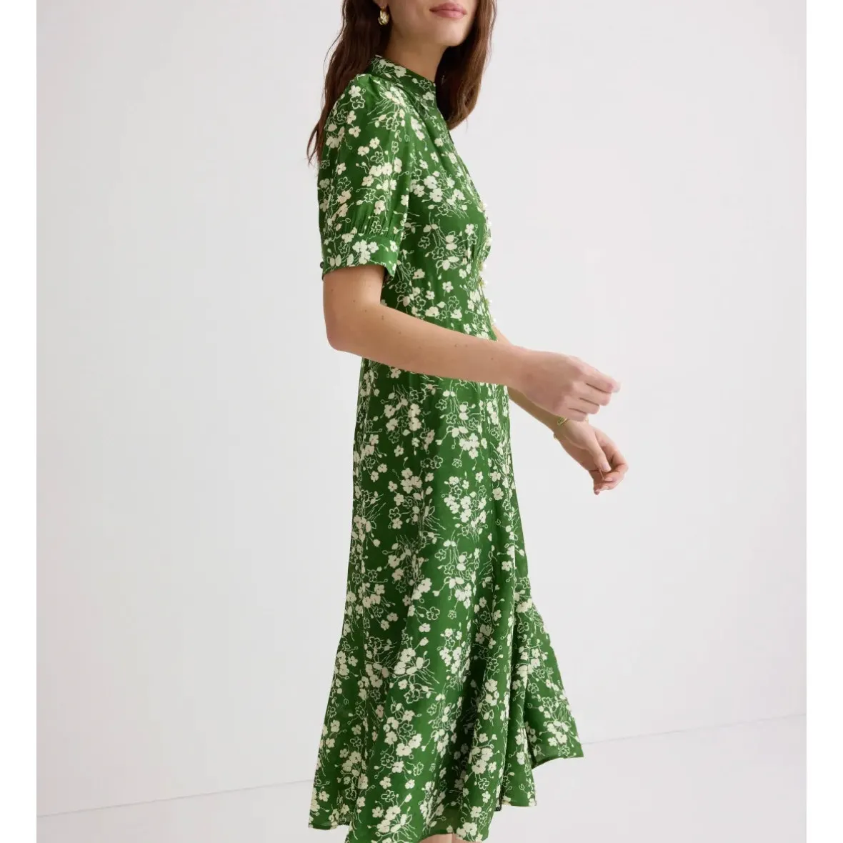 L.K. Bennett Green Floral Midi Shirt Dress SIZE 6 Silk Retro Work Designer $675 - Image 2