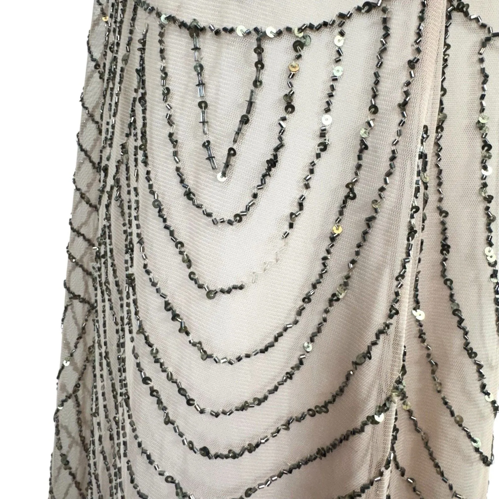 Adrianna Papell Womens Beaded Mesh Chiffon Gown Maxi Dress Size 2 Pink Silver - Image 9