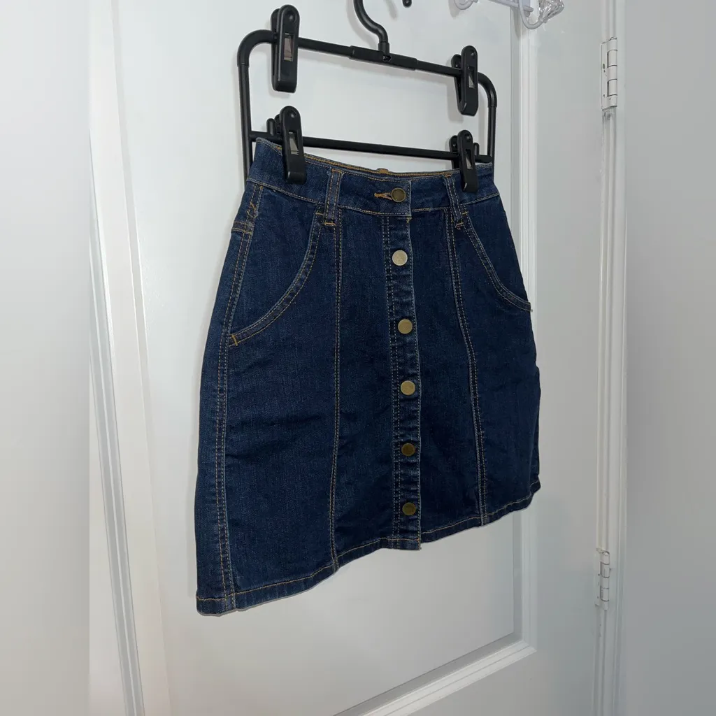 Blank NYC Blue A-Line Jean Skirt Snap Buttons Rodeo Western Chic Cotton Rayon 24 - Image 3