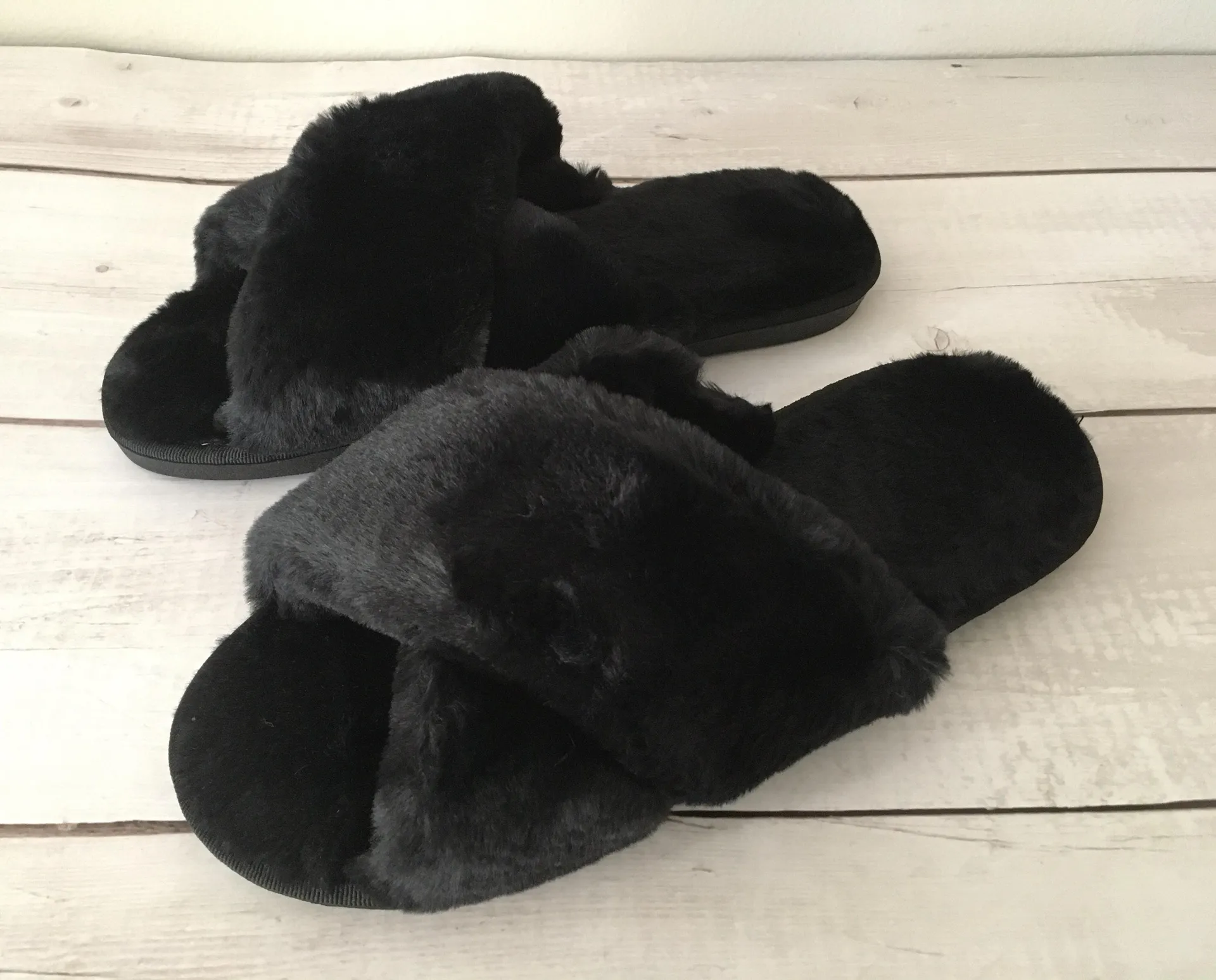 Black Plush Slippers, Size 9/10 - Image 3