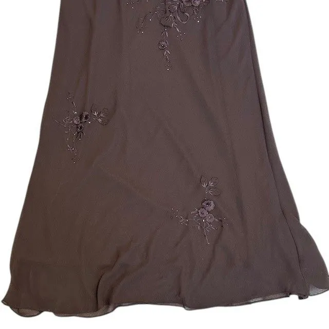 Sue‎ Wong Nocturne Brown Maxi Dress Formal Evening Embroidered Applique Sz 6 - Image 9