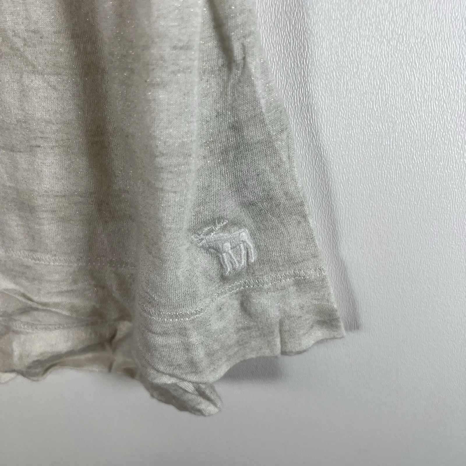 Abercrombie‎ & fitch Striped sparkly top women's large Short Sleeves Ivory Y2K - Image 4