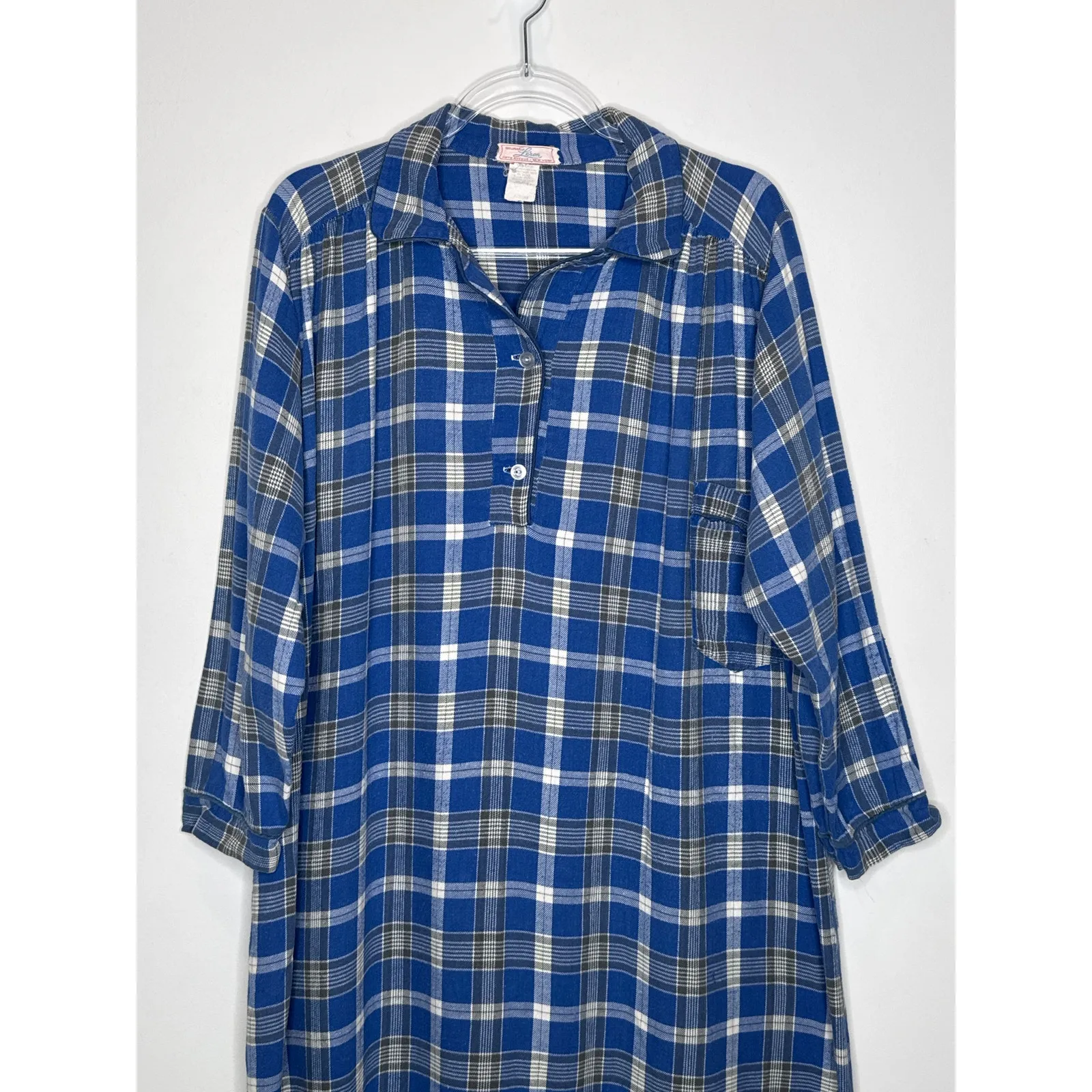 Vintage 1970s Léron Fifth Avenue Blue Plaid Cotton Nightgown large - Image 7