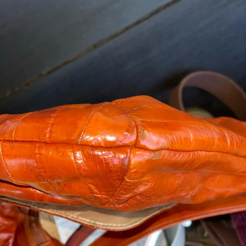 Vintage Lee Sands Authentic Eel Skin Bag Orange - Image 7