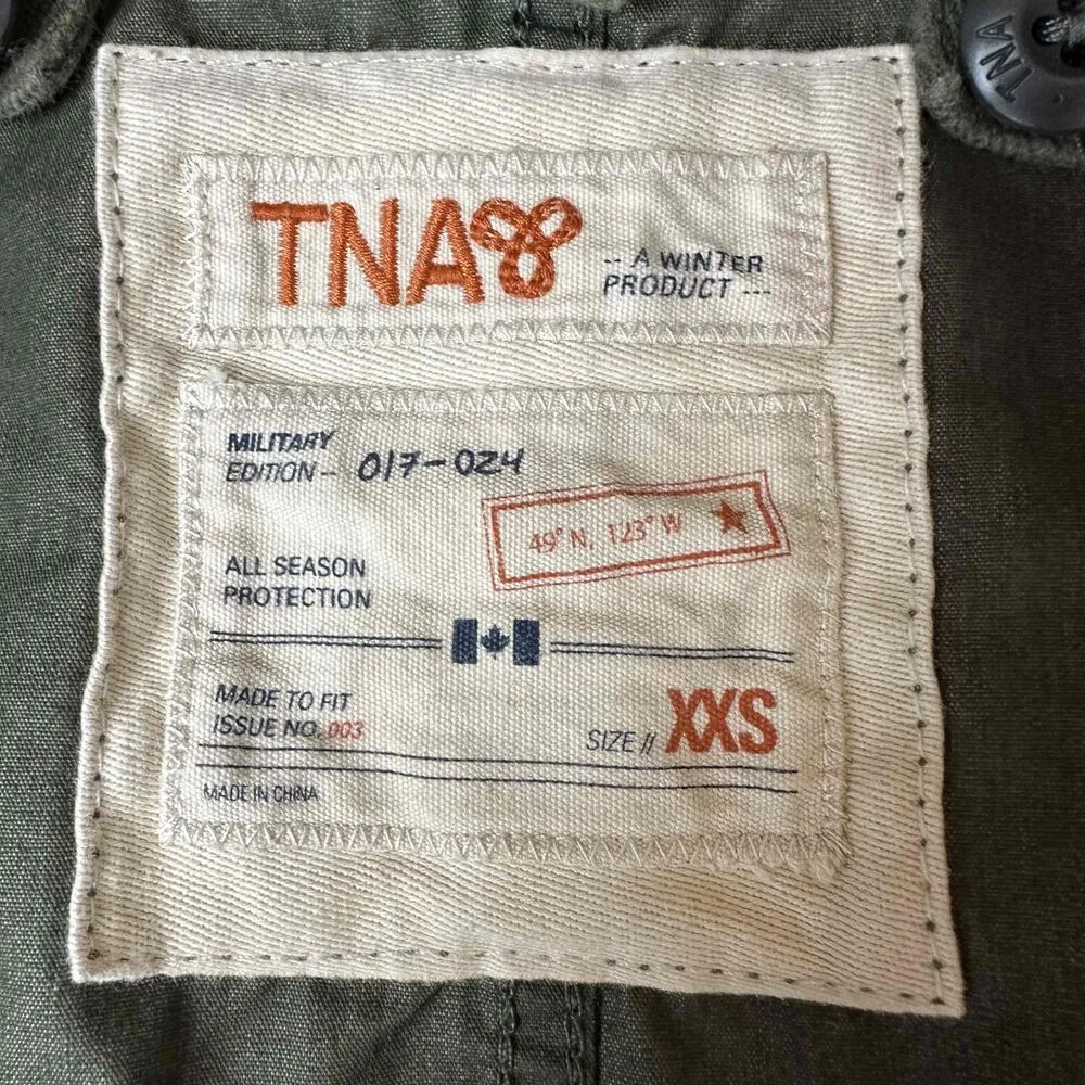 TNA Olive Hooded Drawstring Parka Jacket Size XXS - Image 2