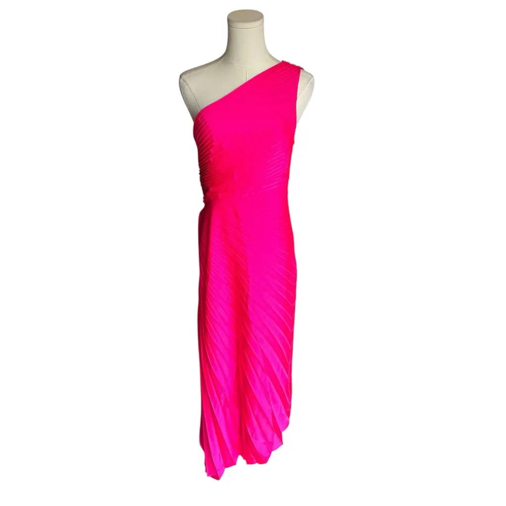 A.L.C. - One-Shoulder Pleated Midi Dress Hot Pink Sz6 - Image 4
