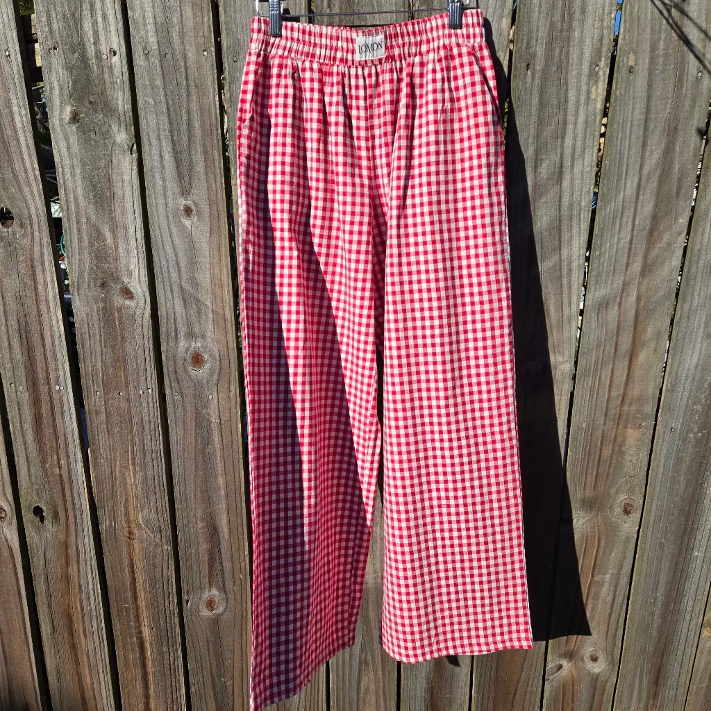 Lomon Red and White Gingham pajama Pants M Size M - Image 3