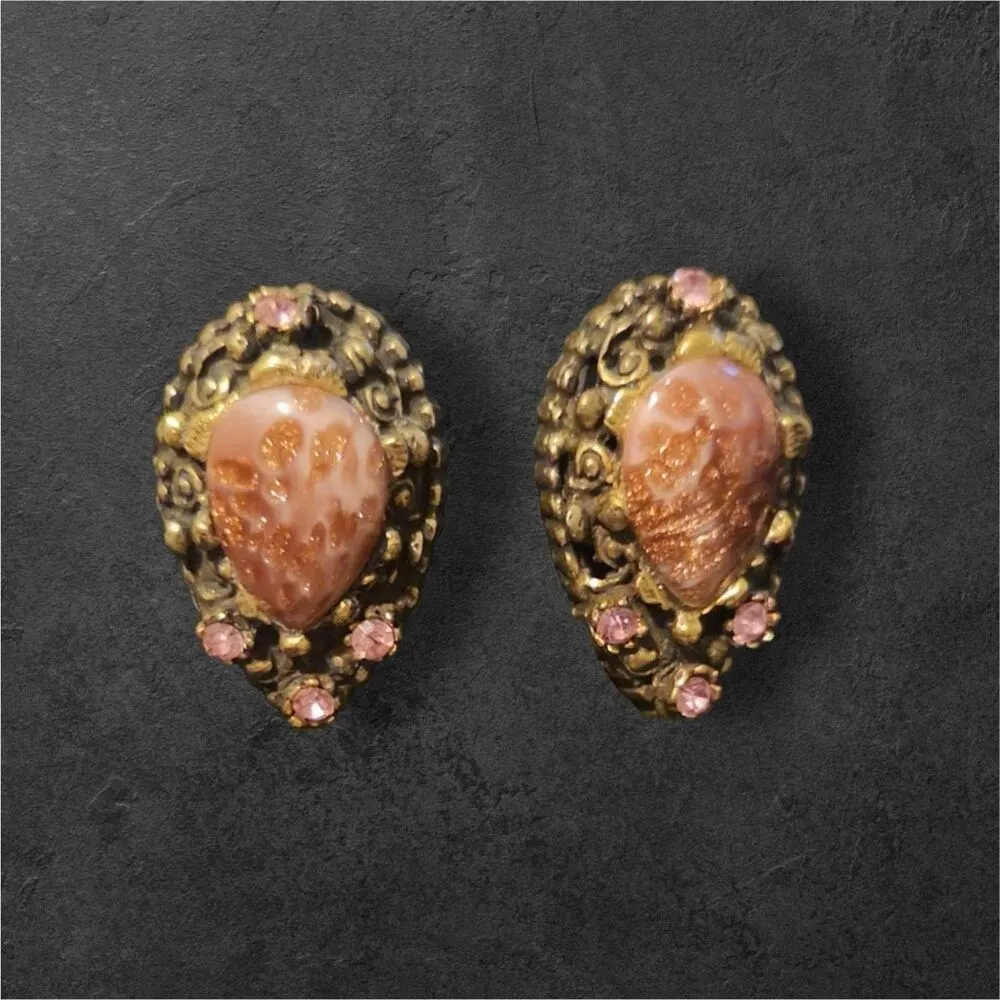Vintage Victorian pink large stone clip on earrings witchy old money gypsy - Image 4