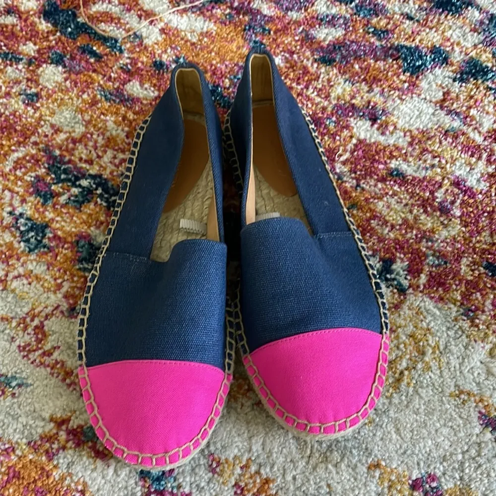J. Crew Pink Navy Blue Canvas Colorblock cap-toe slip-on espadrilles - Image 2