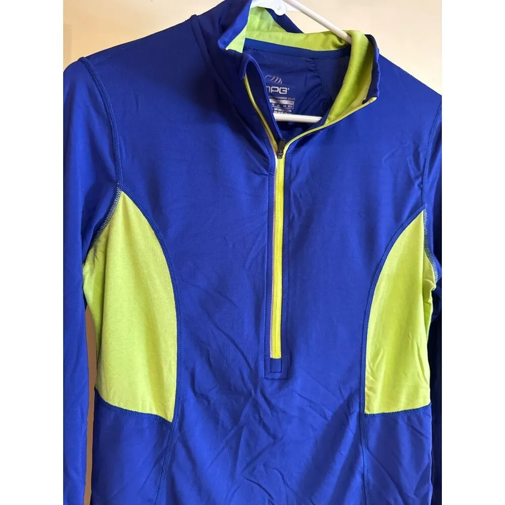 MPG Womens Medium Blue & Neon Yellow Athletic Long Sleeve Shirt With Half - Image 3
