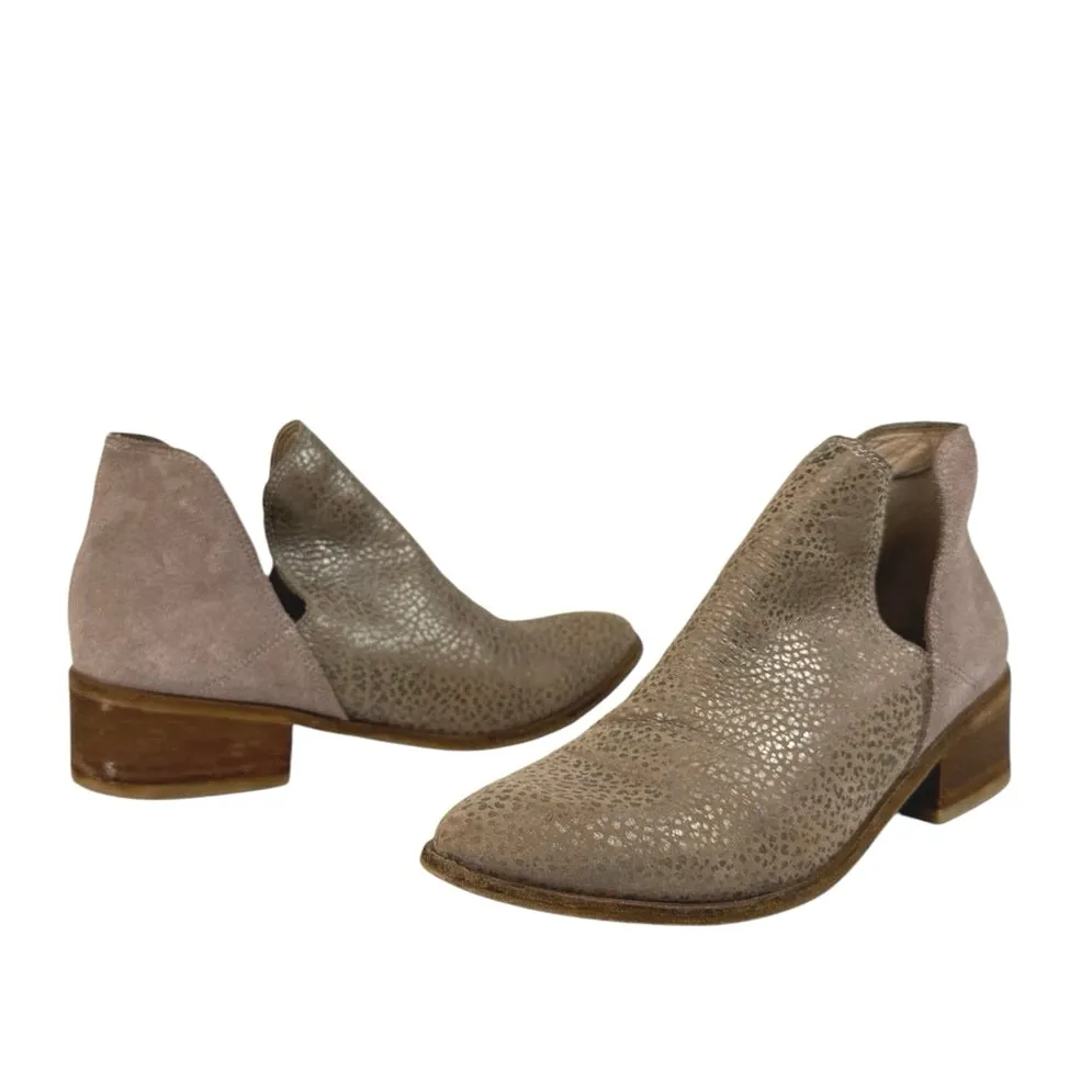 Kaanas Tijuana Gold Taupe Cutout Snake Print Leather Slip On Ankle Boots US 7.5 - Image 5