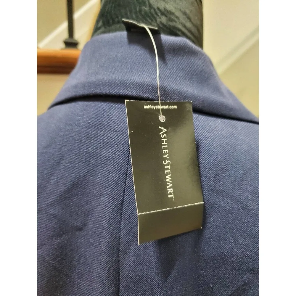 Ashley Stewart Women Blue Solid Rayon Long Sleeve Single Breasted Blazer Size 20 - Image 5
