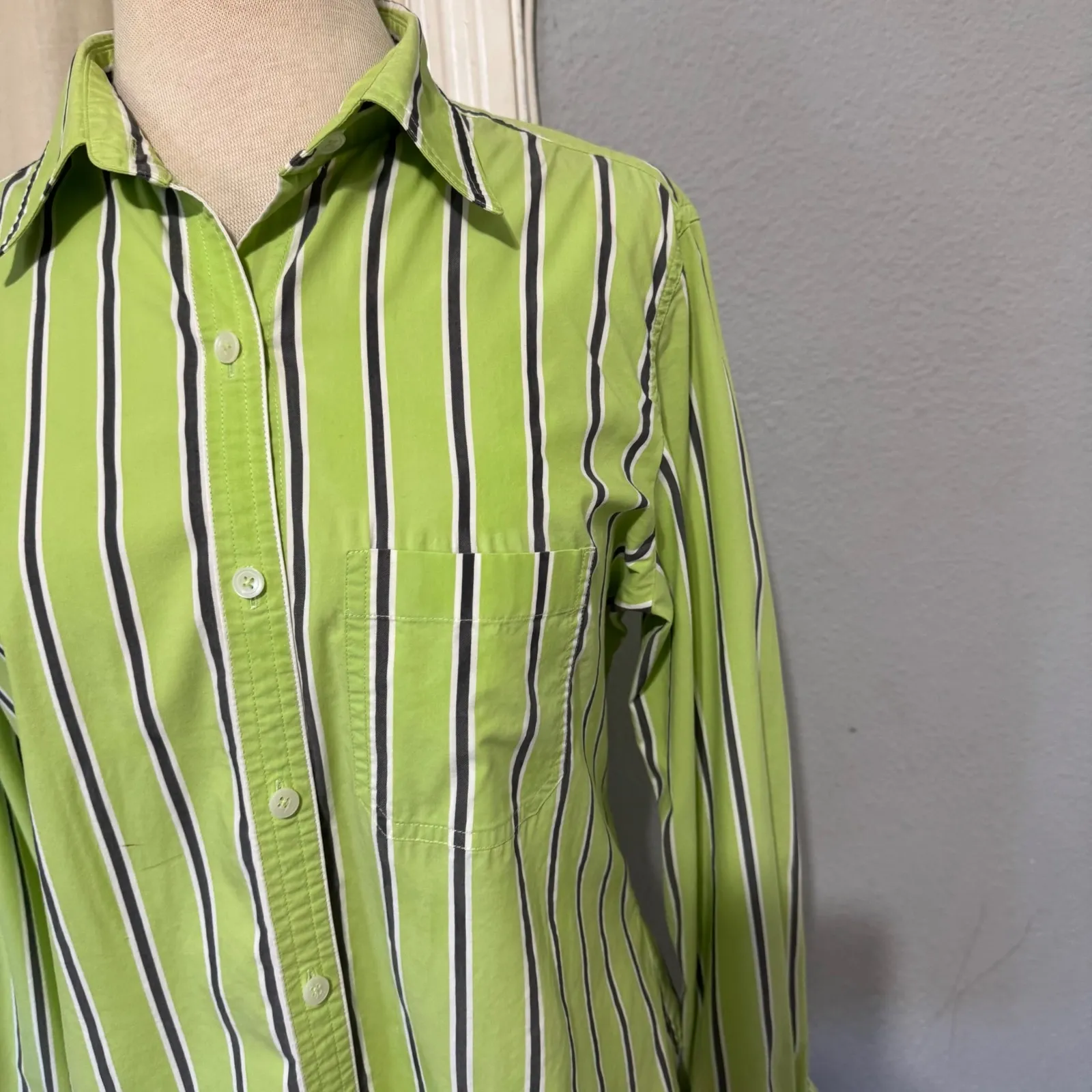 Company Ellen Tracy Striped Button Down Career Shirt Women Size 12 Lime Green - Image 3