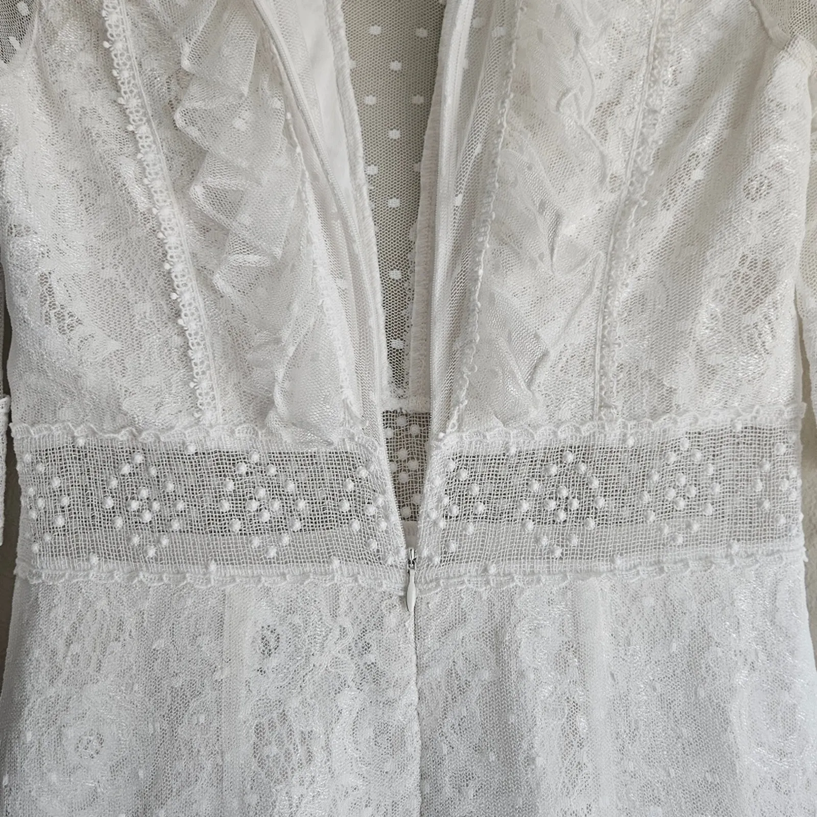 Alexis Elize White Lace Midi Dress Long Sleeve Size Medium Bridal - Image 14