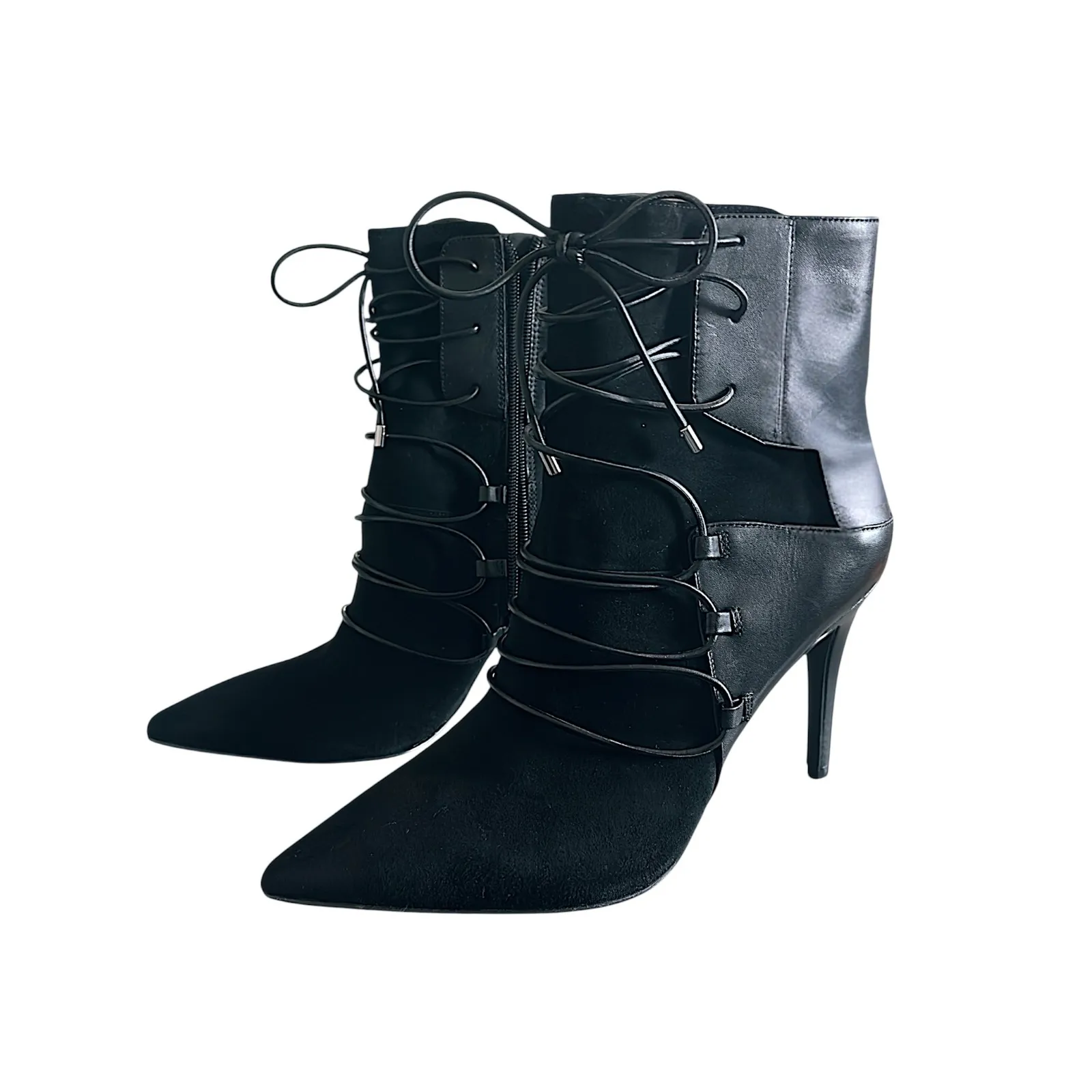 Nine West Toughyo Black Suede Leather Lace Up Stiletto Heel Ankle Booties Women - Image 5