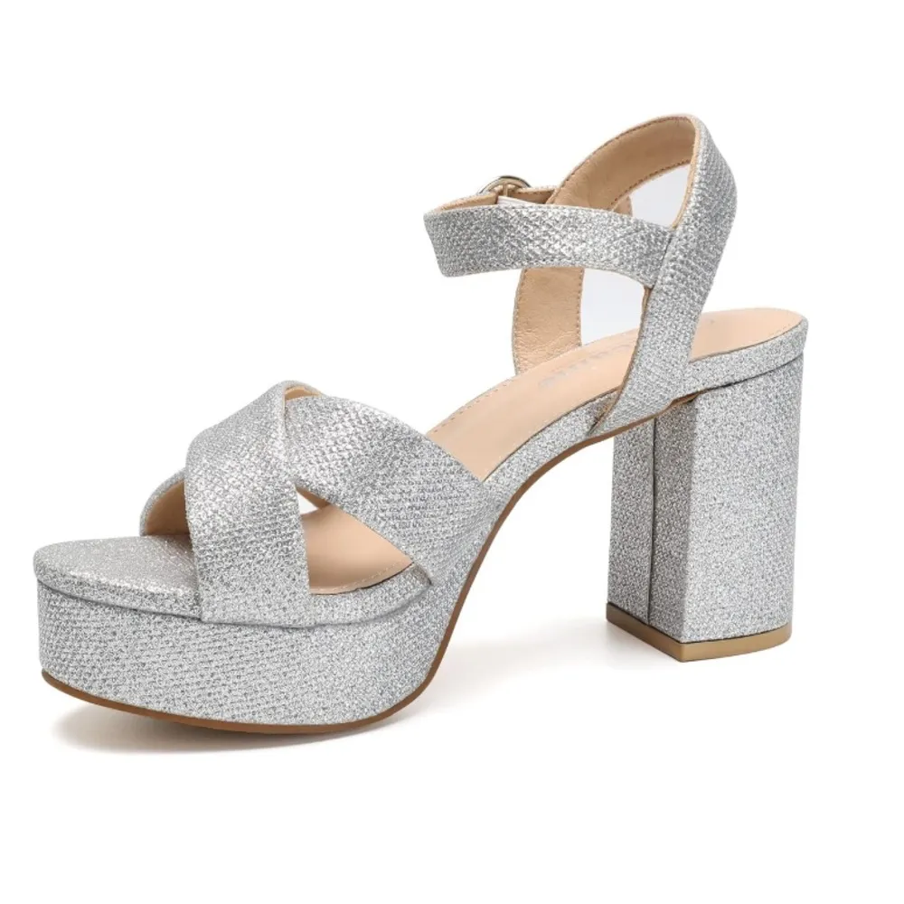Sparkle glitter silver chunky platform block heels size 9 brand new - Image 2