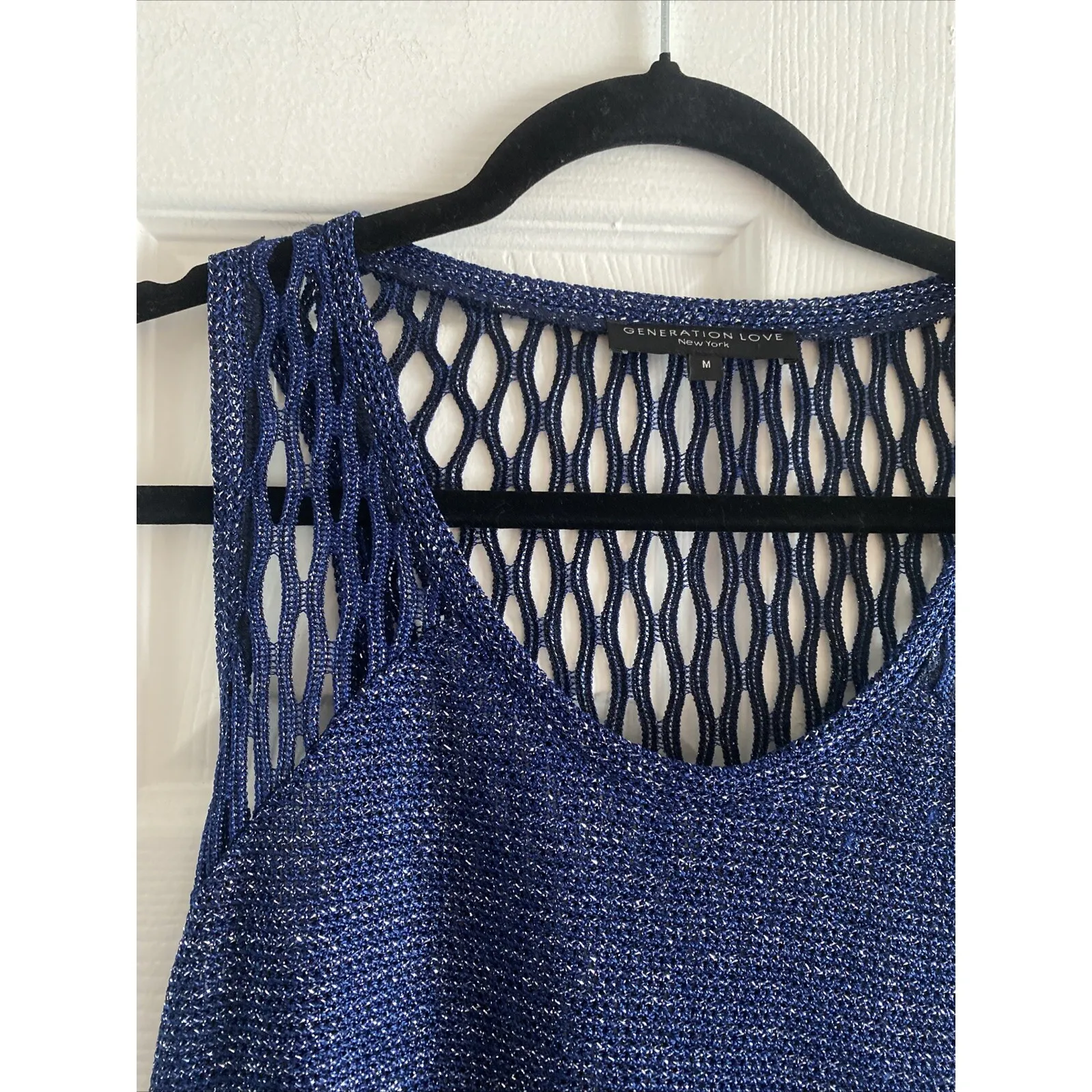 Generation Love Womens Medium Navy Open Knit Tank Mettalic Thread - Image 3