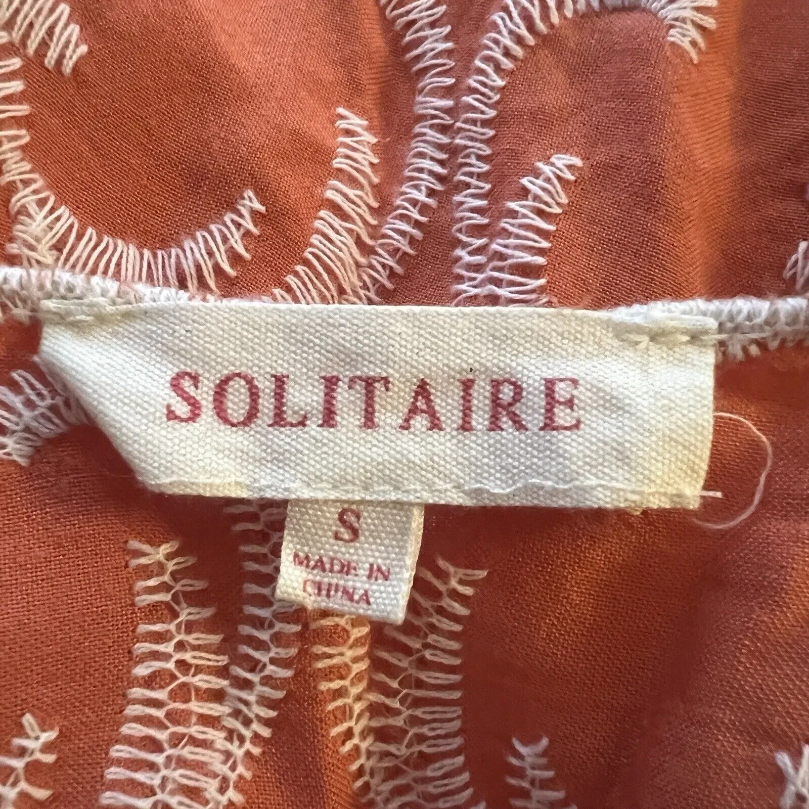 Solitaire Women's Blouse Orange Cream Embroidered Elbow Sleeve Scoop Neck Size S - Image 7