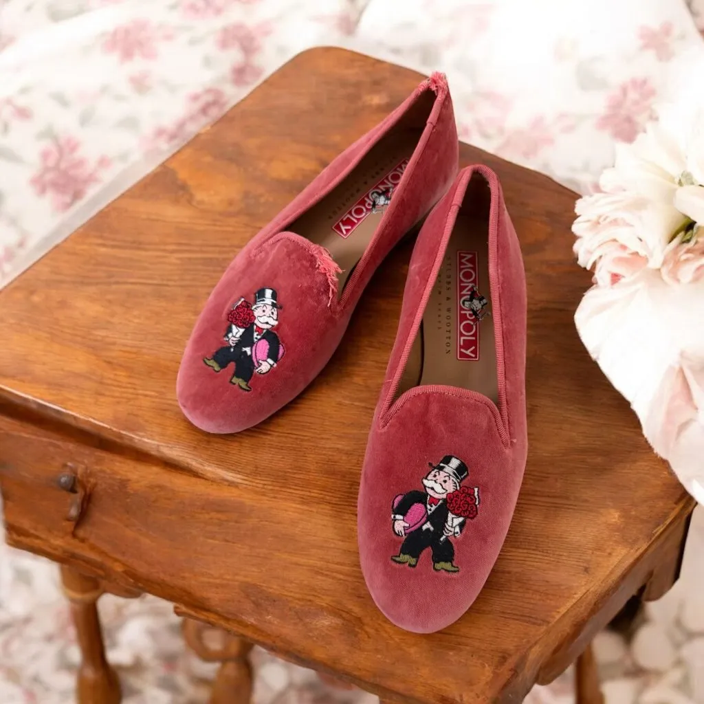 STUBBS & WOOTON Monopoly Collab Pink Valentine Velvet Smoking Loafers Flats Size Size 6 - Image 2