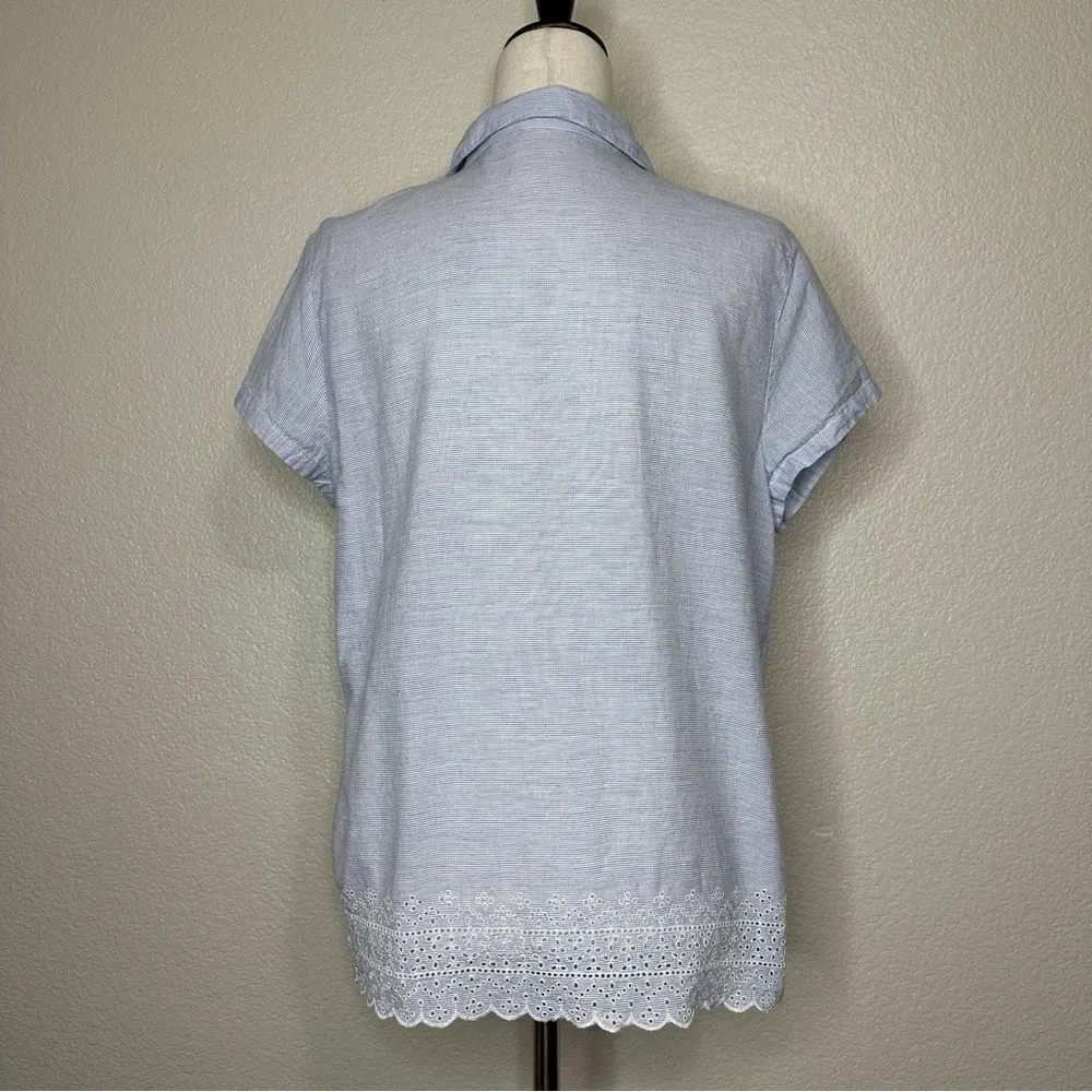 Sigrid Olsen Sleepwear 100% Cotton Eyelet Button Down Top - Image 6