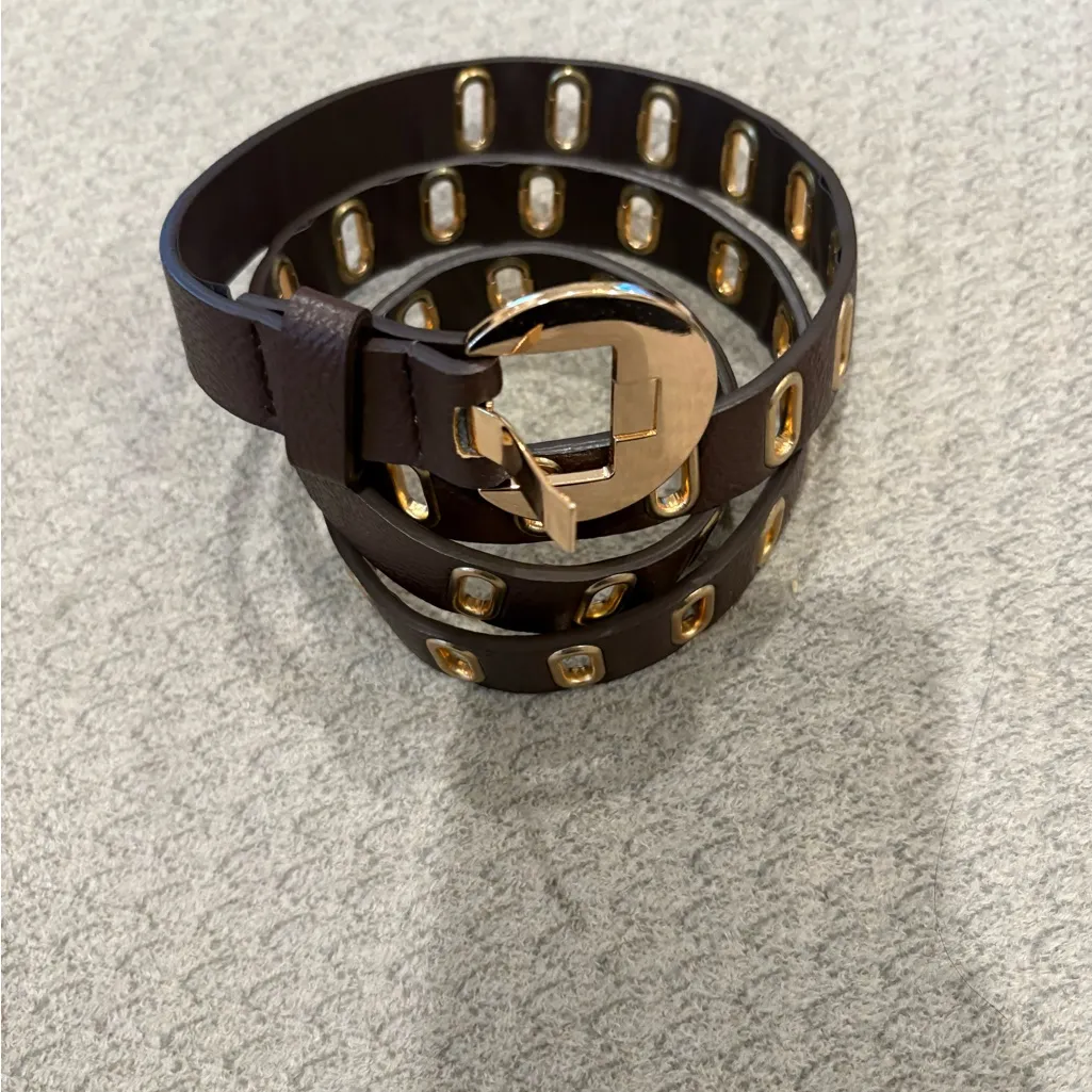 Gold Grommet Leather Belt - Image 5