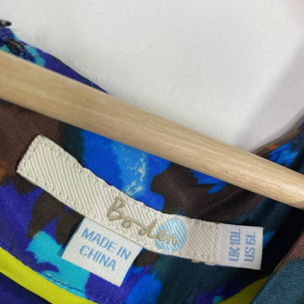 Boden Blue Brown Yellow Printed Short Sleeve Silk Blend Dress Womens Size 6 Long - Image 5