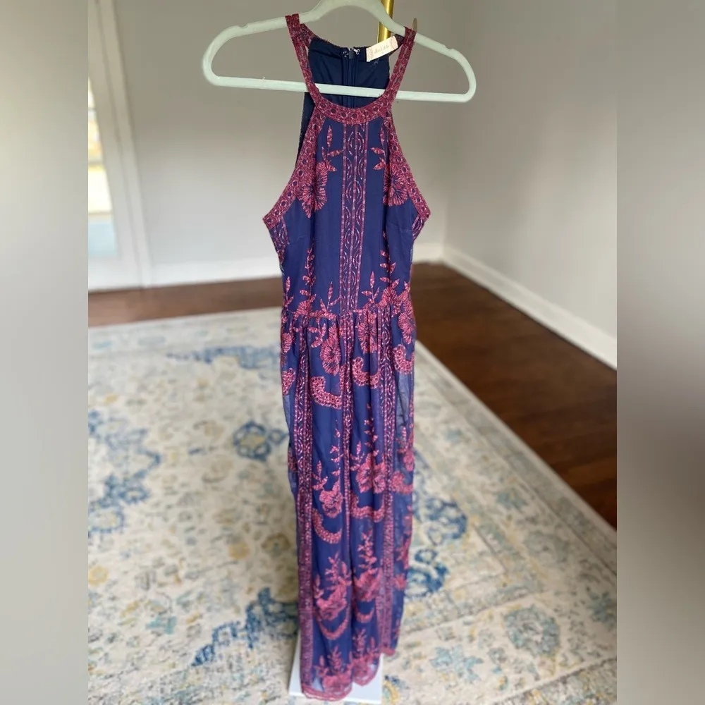 Altar’d State Maxi Dress Halter Blue Red Parisian Wedding Event Luxe Boho Party - Image 4