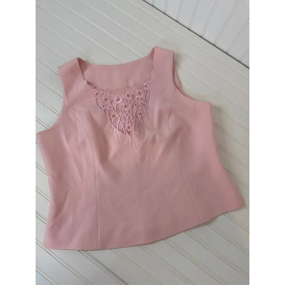 Vintage Moshita Couture Pink Embroidered Shell Tank & Blazer Set Cute Size 12 - Image 7