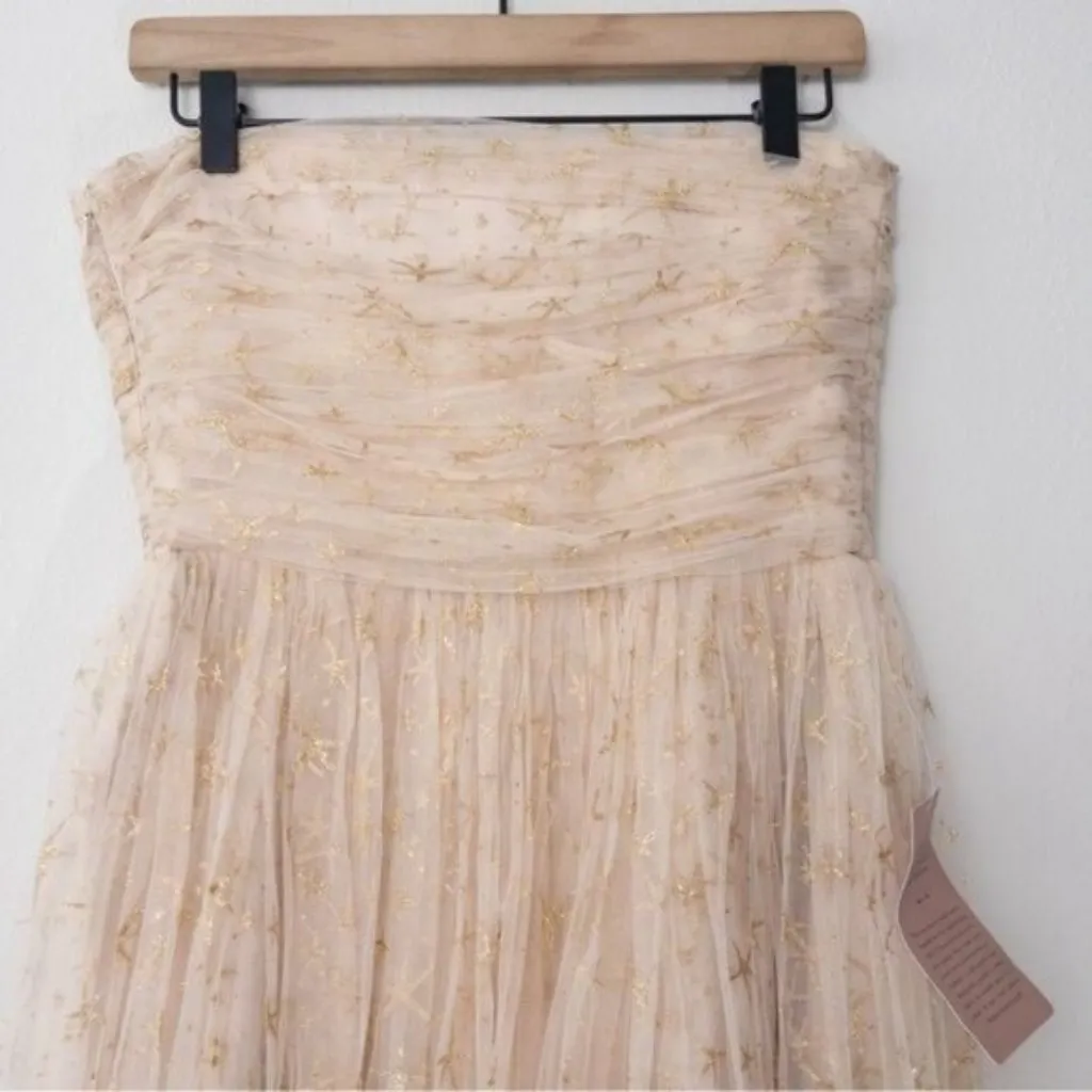 NWT BHLDN x Joanna August Brenda Star Strapless Midi Dress 8 Gold Bridal Tulle - Image 12