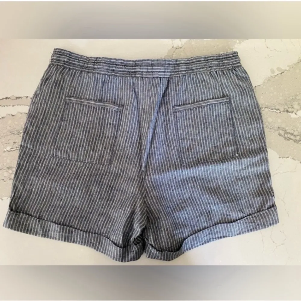 Women’s Ellen Tracy Linen Nautical Blue striped cuffed Drawstring Shorts Beachy - Image 5