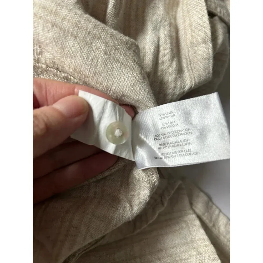Orvis Womens M Taupe Striped Roll Tab Sleeves Linen Blend Button Up Shirt NWT - Image 4