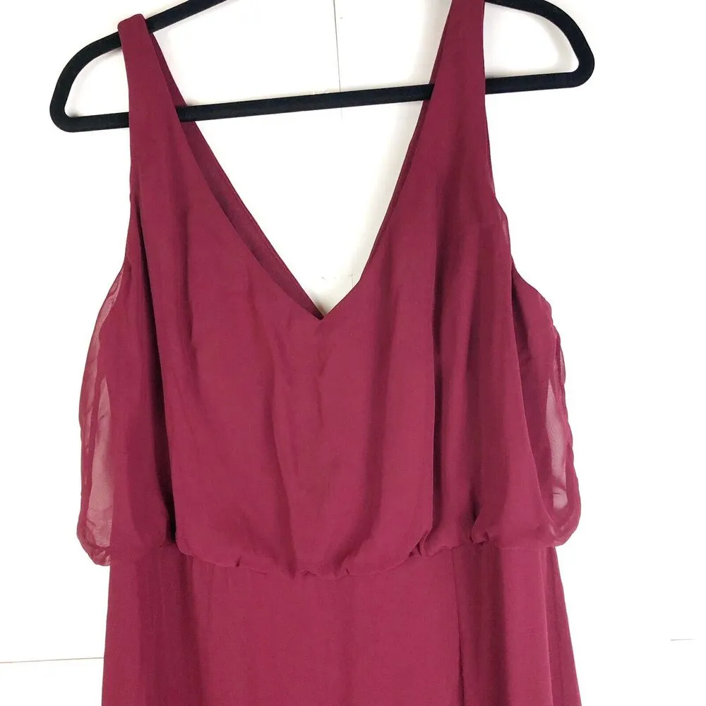 THREAD Bridesmaid Ines Chiffon Sleeveless Gown Burgundy Dessy Collection Size 18 Red - Image 4
