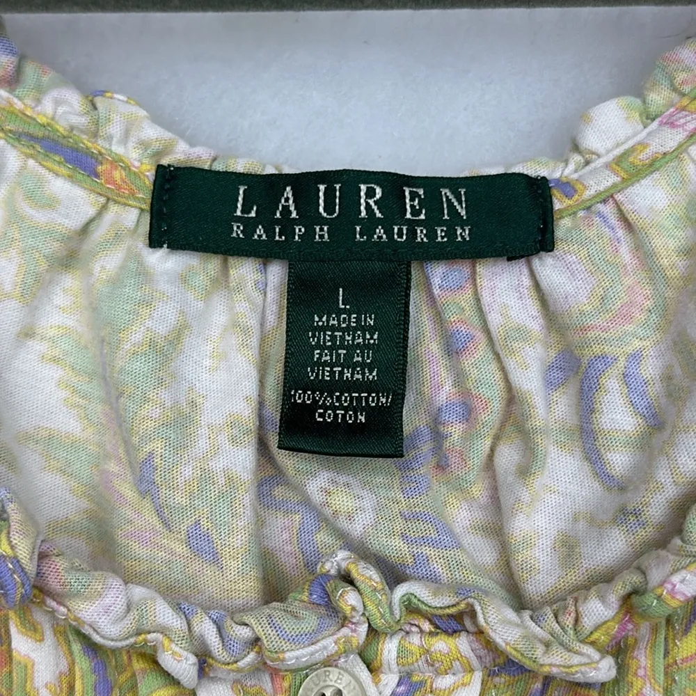 Ralph Lauren Cropped sleeves Paisley Print Bohemian Top Cotton Sz Large - Image 7