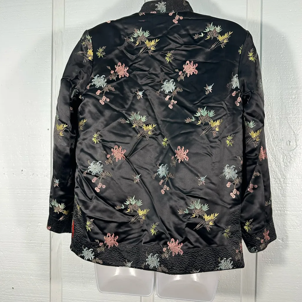 Black Embroidered Reversible Long Sleeve Frog Clasp Jacket See Measurem… - Image 5