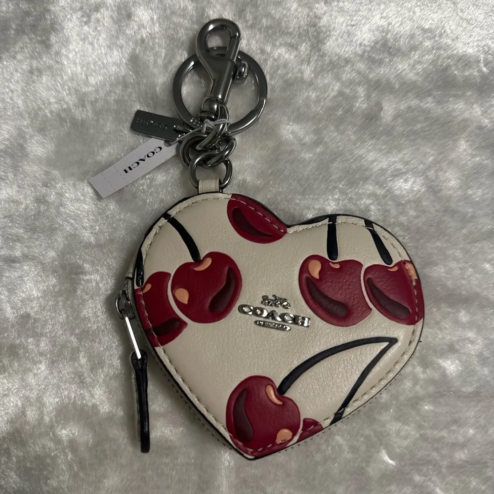 Heart Coin Pouch Bag Charm With Cherry Print - Image 5