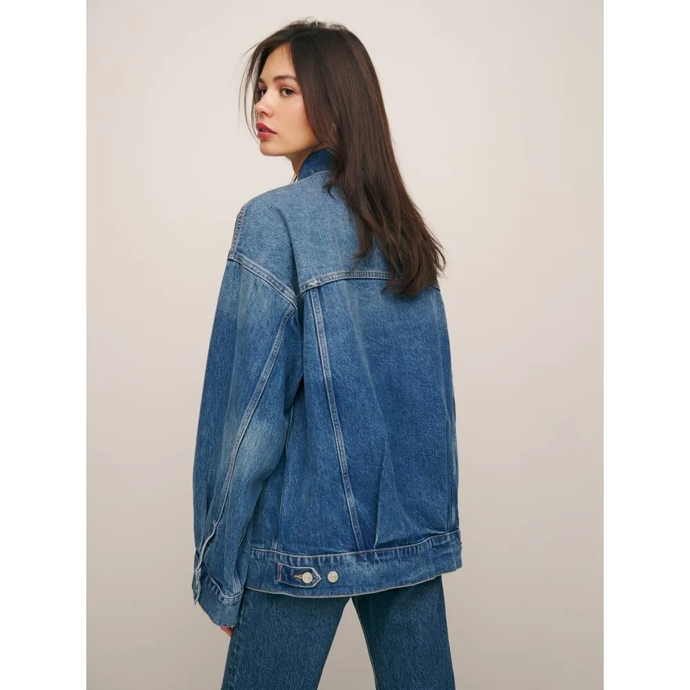 NEW Reformation Mccoy Oversized Denim Pocket Button Up Shasta Jean Jacket Size M - Image 5