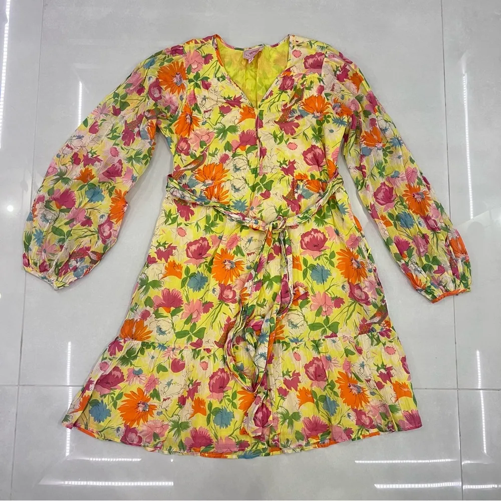 Banjanan Dress Peony Floral Print Fiesta Buttercup Cotton Mini Belted S easter - Image 3