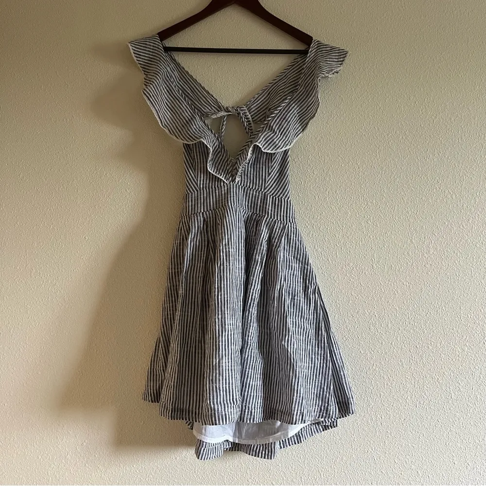 NWT Free People Light Blue & White Striped Ruffle Spaghetti Strappy Dress Small - Image 7