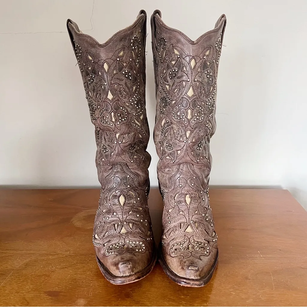 Corral • A1098 Crater Brown Bone Inlay Studded Boot western cowgirl vintage - Image 2