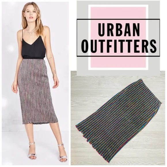 Urban outfitters Ecote Sparkly Stripe Midi Skirt rainbow stripe size small petit - Image 2