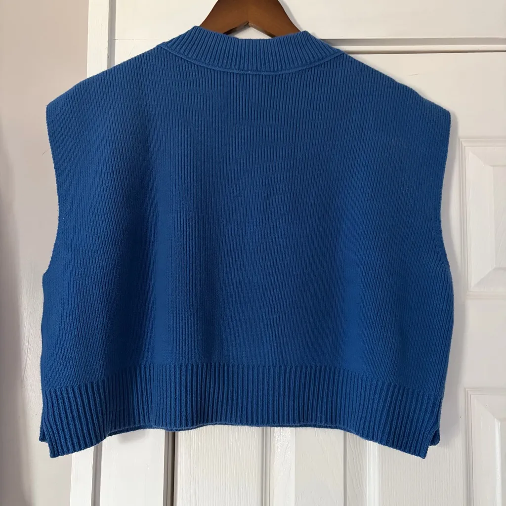 Free People Easy Street Vibrant Blue Knit Sweater Vest Cotton Blend Large EUC - Image 5