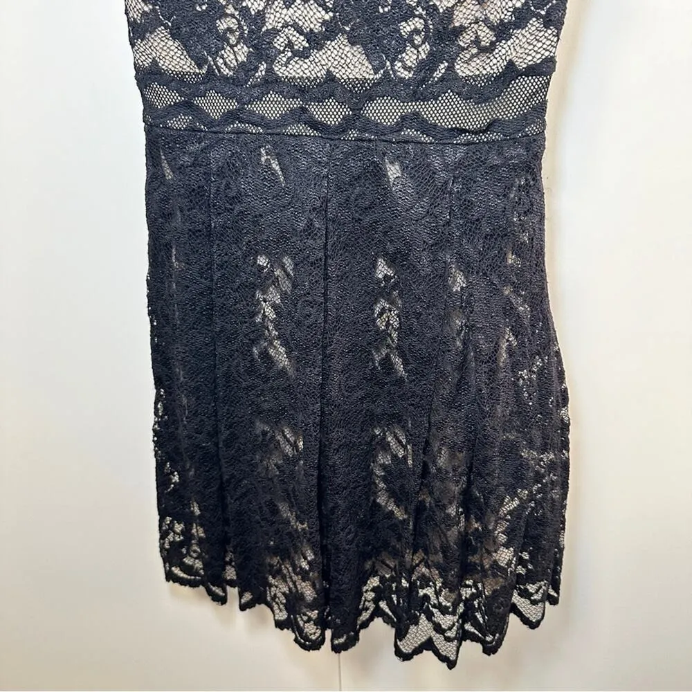Badgley Mischka Size 4 Black Lace Mesh Mini Dress Wedding Prom Cocktail Coquette - Image 10